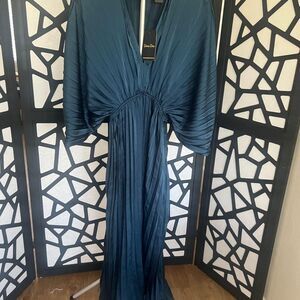 Dress Day Women's dark teal pleated max dress. Size L NWT